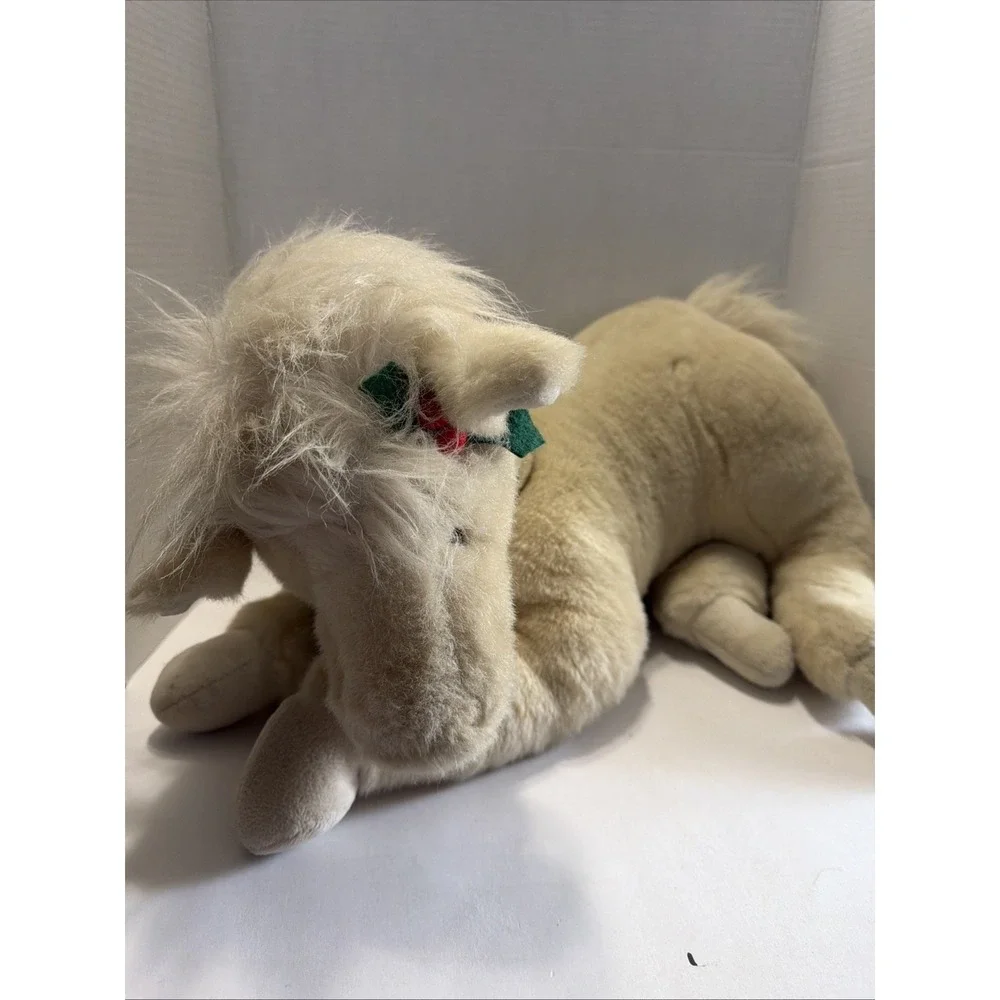 Vintage 1993 Applause Plush Horse Tan Cream Laying Stuffed Animal Holiday Holly